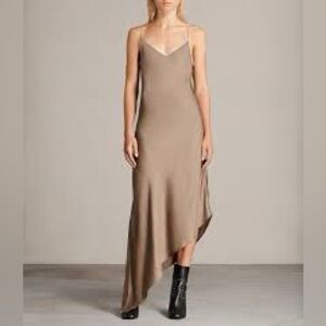 All Saints Vintage Leah Slip Dress in Tan with Pink details - Sz S - NWT